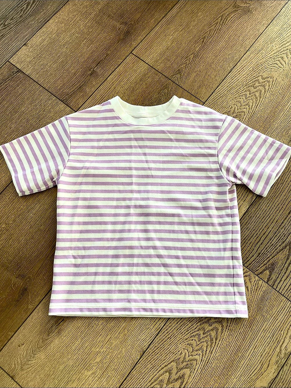 Uniqlo Kids AIRism Cotton Striped T-Shirt Purple & White Size 7-8